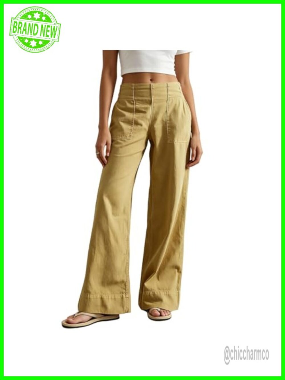 Wide Leg Denim Jeans Elastic Waisted Baggy Full Length Cotton Pants